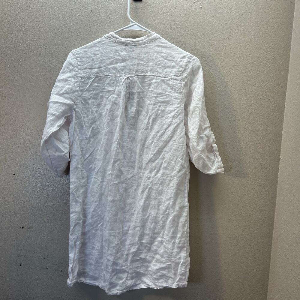 Rosemarine 100% Linen Tunic Shirt SZ S Roll Tab Beachy Coastal Minimalist Pink - Picture 6 of 7
